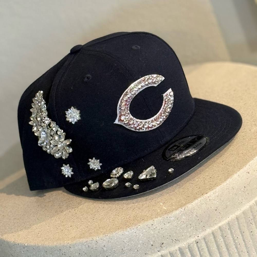 Embellished Black Cap with Rhinestones